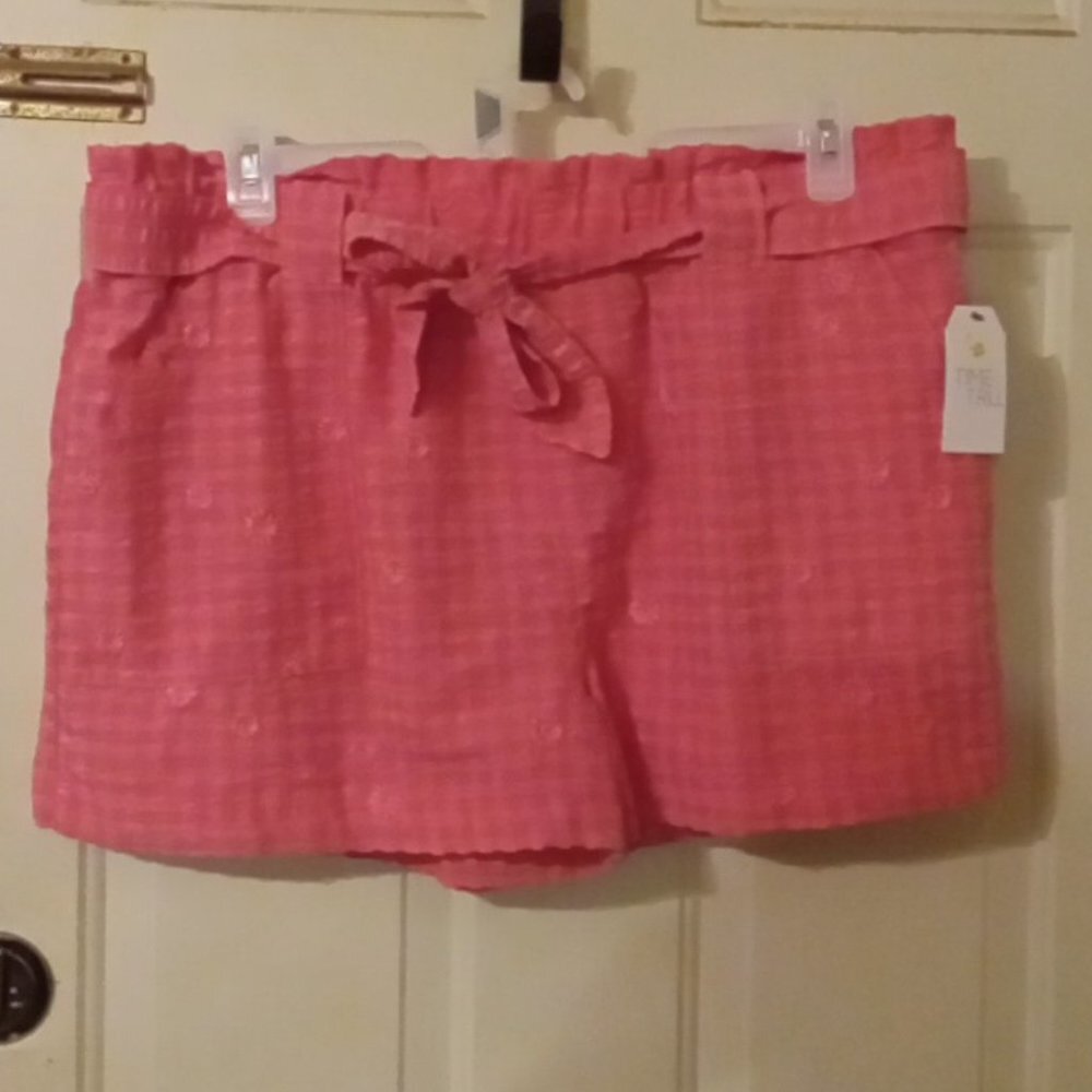 Womens Pink checkered shorts with embroidered flowers size XL